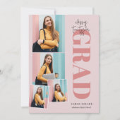 ピンクのミニマルモダンリスト縦5枚の写真卒業 招待状 (正面)