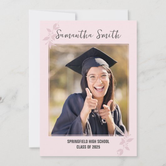 ピンクのミニマル写真卒業 招待状 (裏面)