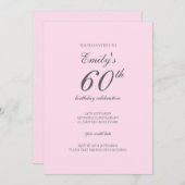 ピンクのミニマル60th誕生日パーティーの招待状 招待状 (正面/裏面)