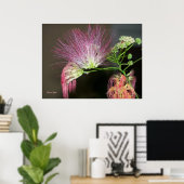 ピンクのミモザの花と茶色の写真ポスター ポスター (ホームオフィス)