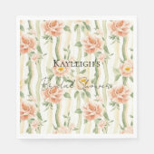 ピンクのミントとバラの花柄 ストライプの結婚前お披露目パーティー スタンダードランチョンナプキン (正面)