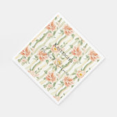 ピンクのミントとバラの花柄 ストライプの結婚前お披露目パーティー スタンダードランチョンナプキン (角)