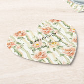 ピンクのミントとバラの花柄 ストライプの結婚前お披露目パーティー ペーパーコースター (アングル)