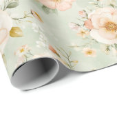 ピンクのミントの優しいローズの花のブライダルシャワー ラッピングペーパー (ロールコーナー)