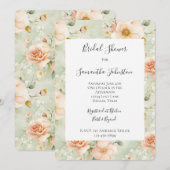 ピンクのミントの優美なローズの花のブライダルシャワー 招待状 (正面/裏面)