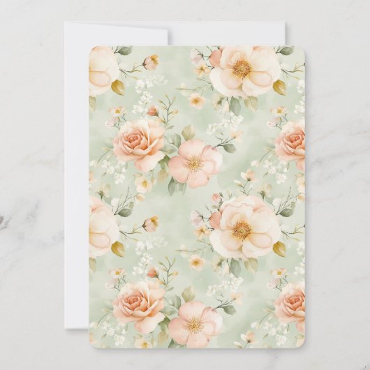 ピンクのミントの優美なローズの花のブライダルシャワー 招待状 (裏面)