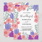 ピンクのミントの花 水彩 結婚式 ボタニカル 招待状 (正面/裏面)