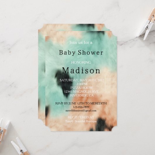 ピンクのミントクリーム サウスウエストカウガールカウハイド 招待状 (正面/裏面インサイチュ)