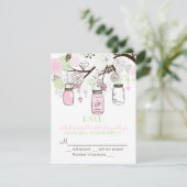 ピンクのミントグリーンのメイソンジャー 出席お願い ウェディング招待状 出欠カード (スタンド正面)