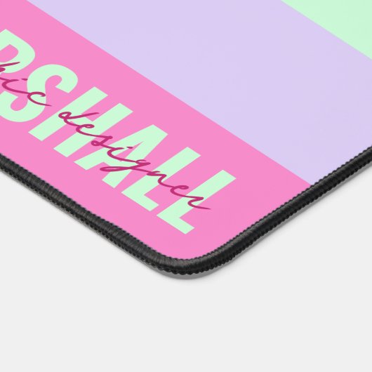 ピンクのミントグリーンパープルストライプのパターン名 デスクマット (コーナー)