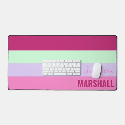 ピンクのミントグリーンパープルストライプのパターン名 デスクマット (キーボード&マウス)