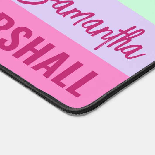 ピンクのミントグリーンパープルストライプのパターン名 デスクマット (コーナー)