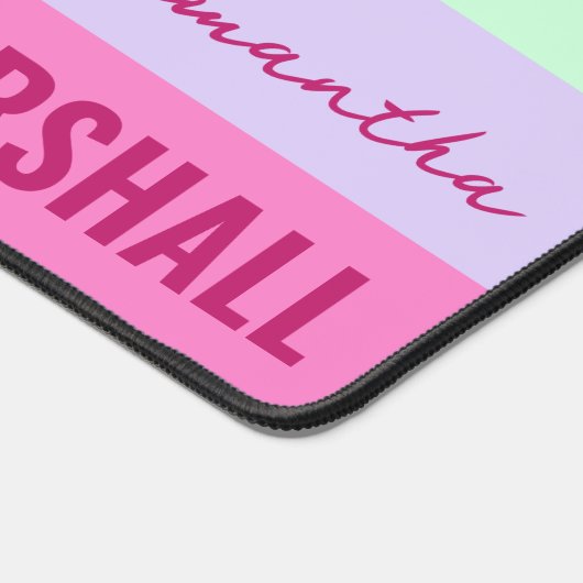 ピンクのミントグリーンパープルストライプのパターン名 デスクマット (コーナー)