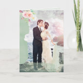 ピンクのミントグリーンフローラヴィンテージスタイル結婚写真 招待状 (正面)