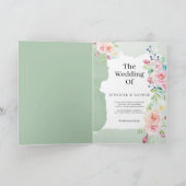 ピンクのミントグリーンフローラヴィンテージスタイル結婚写真 招待状 (内部)