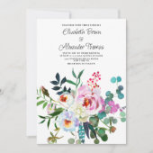 ピンクのミントグリーン白い牡丹フローラボホ結婚ーの 招待状 (正面)