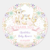 ピンクのミントパープルフローラの部族の森林の動物 ラウンドシール (正面)