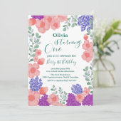 ピンクのミント花水彩植物性ベビーシャワー 招待状 (スタンド正面)
