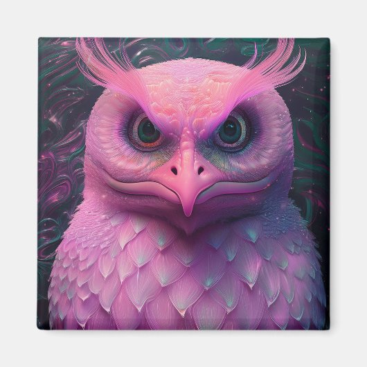 ピンクのムロック/フクロウハイブリッド生物 マグネット (正面)