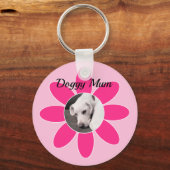ピンクのムームに可愛い子犬の写真 キーホルダー (正面)
