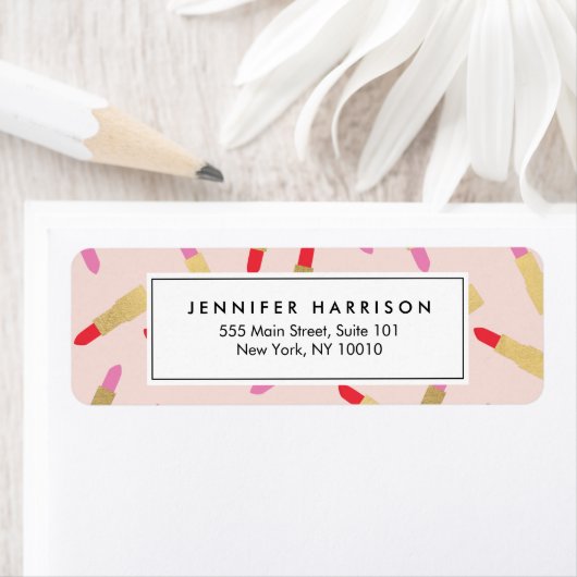 ピンクのメイクアップアーティストのラグジュアリーグラムリップスティック柄 ラベル (インサイチュ)