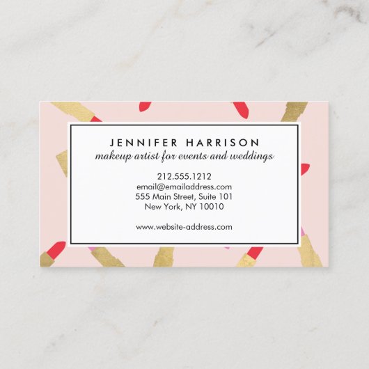 ピンクのメイクアップアーティストのラグジュアリーグラムリップスティック柄 名刺 (裏面)