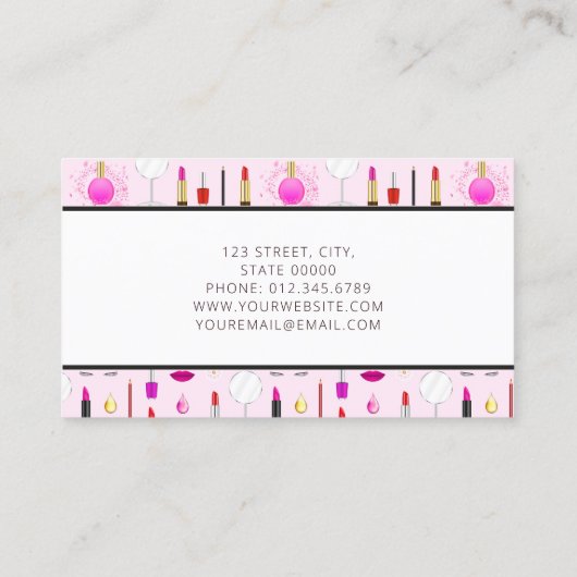 ピンクのメイクアップアーティストの名刺 名刺 (裏面)