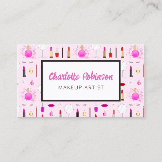 ピンクのメイクアップアーティストの名刺 名刺 (正面)