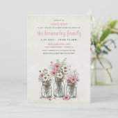 ピンクのメイスンジャーの花ベビーシャワー 招待状 (スタンド正面)