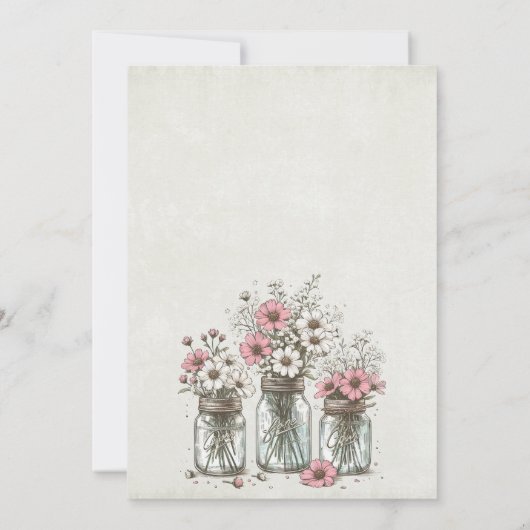 ピンクのメイスンジャーの花ベビーシャワー 招待状 (裏面)