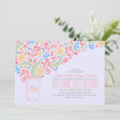ピンクのメイスンジャークリエイティブの花結婚式招待状 招待状 (スタンド正面)