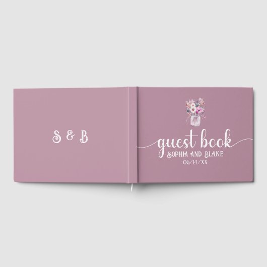 ピンクのメイソンの瓶(花結婚付) ゲストブック (全面)