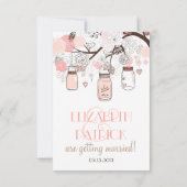 ピンクのメイソンジャーとラブバードの出欠確認 ウェディングカード 出欠カード (裏面)