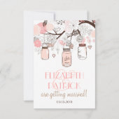 ピンクのメイソンジャーとラブバードの出欠確認 ウェディング招待状 出欠カード (裏面)