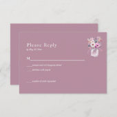 ピンクのメイソンジャーと花のRSVPカード 出欠カード (正面/裏面)