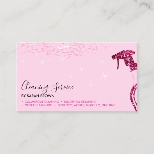 ピンクのメイドクリーニングスプレースプレー清掃ユニット 名刺 (正面)