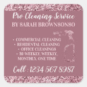 ピンクのメイドジャニクルージョナル輝くグリッター清掃 スクエアシール (正面)