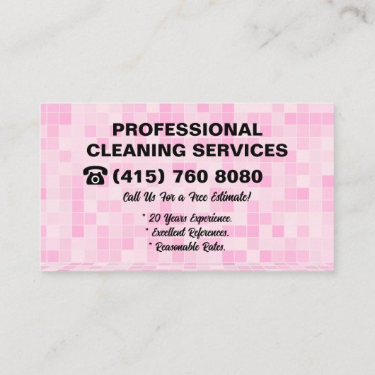 ピンクのメイド清掃員の女性ハウス清掃サービス 名刺 (裏面)