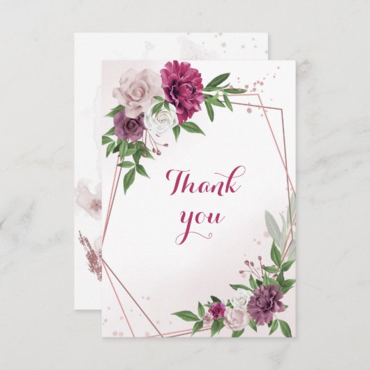 ピンクのメイブの花が緑 サンキューカード (正面/裏面)