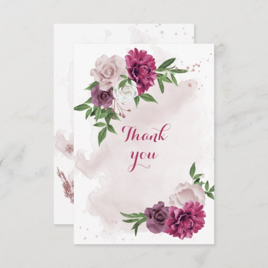 ピンクのメイブの花が緑 サンキューカード (正面/裏面)