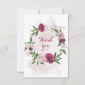 ピンクのメイブの花の緑のリース サンキューカード (正面)