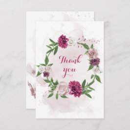 ピンクのメイブの花の緑のリース サンキューカード