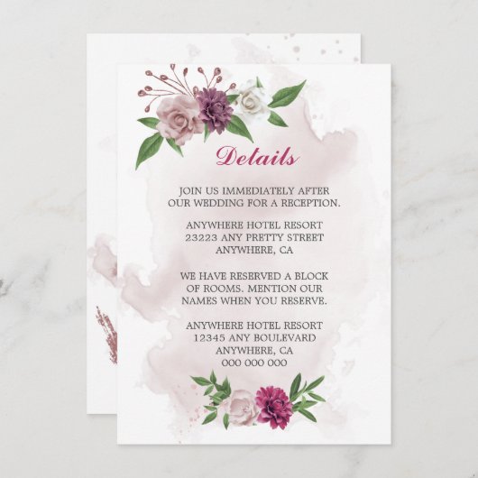 ピンクのメイブの花の緑の詳細 エンクロージャーカード (正面/裏面)