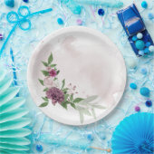 ピンクのメイブ白い花の植物性 ペーパープレート (パーティー)