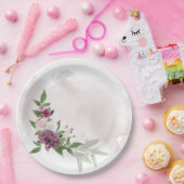 ピンクのメイブ白い花の植物性 ペーパープレート