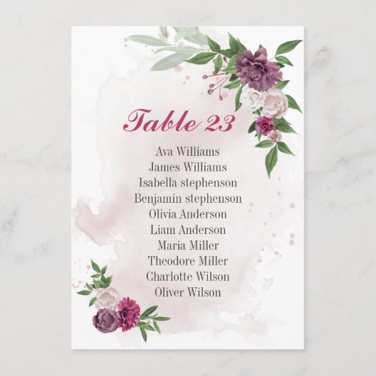 ピンクのメイブ花の緑の座席チャートカード エンクロージャーカード (正面)