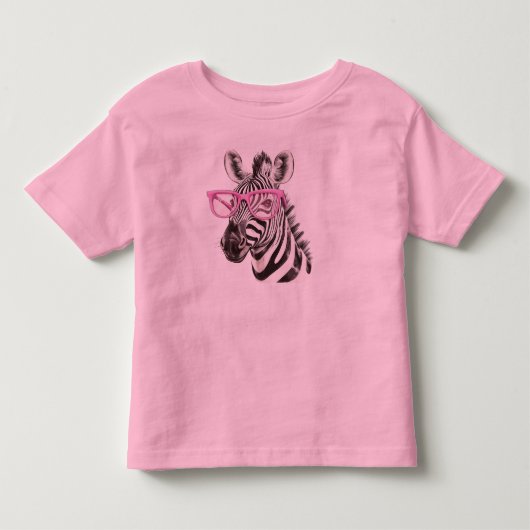 ピンクのメガネをかけたシマウマ トドラーTシャツ (正面)