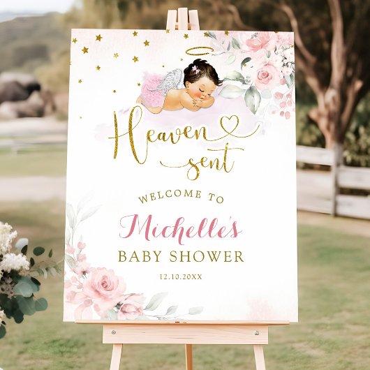 ピンクのメキシコのエンジェルベビー天国がウェルカムサインを送った ポスター