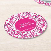 ピンクのメキシコのタラベラ結婚式の引き出物印刷 ラウンドペーパーコースター (アングル)