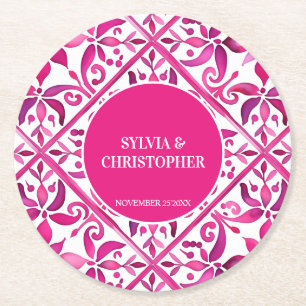 ピンクのメキシコのタラベラ結婚式の引き出物印刷 ラウンドペーパーコースター